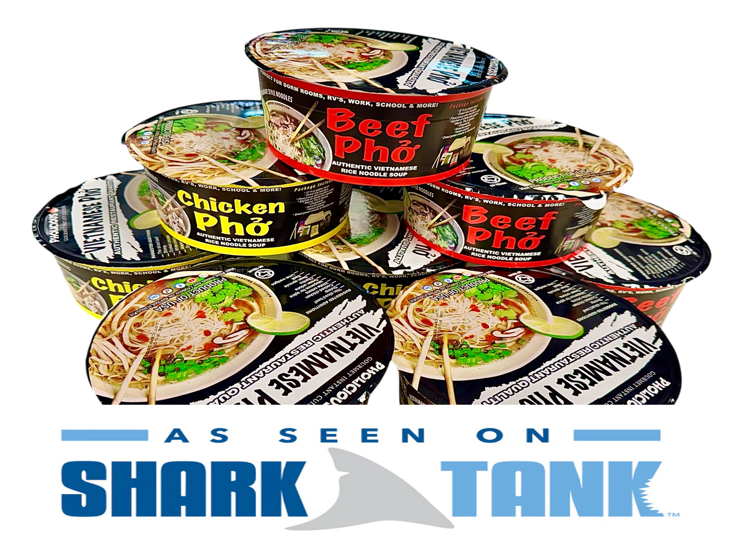 SHARK TANK BUNDLE COMBO PACK - LIMITED TIME Instant Pho Vietnamese Rice Noodle Soup, 8 pack (4 Beef / 4 Chicken)