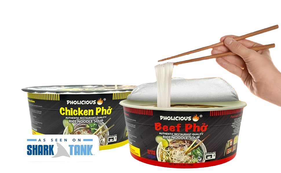 SHARK TANK BUNDLE COMBO PACK - LIMITED TIME Instant Pho Vietnamese Rice Noodle Soup, 8 pack (4 Beef / 4 Chicken)