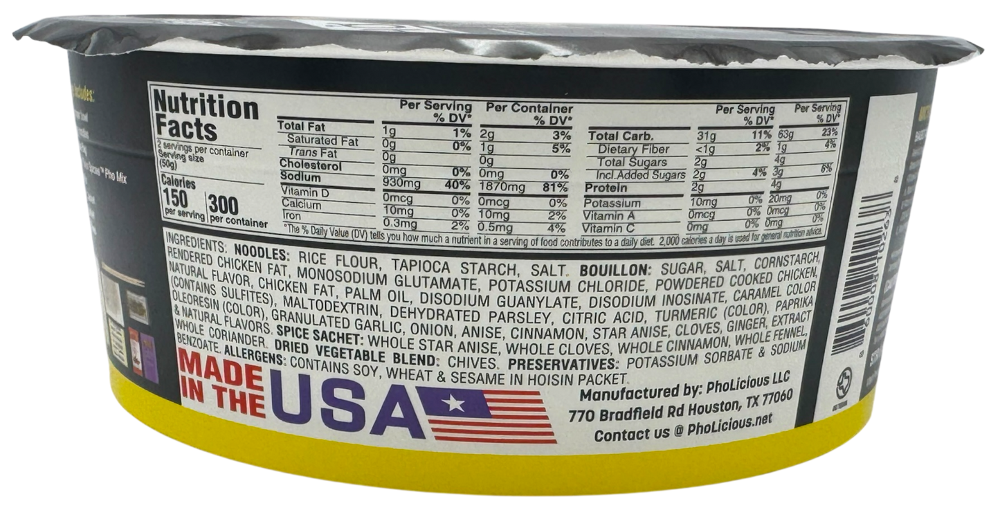 PHO: CHICKEN, Pholicious Authentic Instant Pho , Vietnamese Rice Noodle Soup, 4 pack / 3.6 Ounce Bowls, Ramen Alternative & Fresh Ingredients
