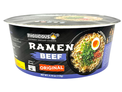 PREMIUM RAMEN: ORIGINAL BEEF, Instant, PhoLicious Brand, 4 Pack / 4.19 Ounce Bowls, Fresh Ingredients
