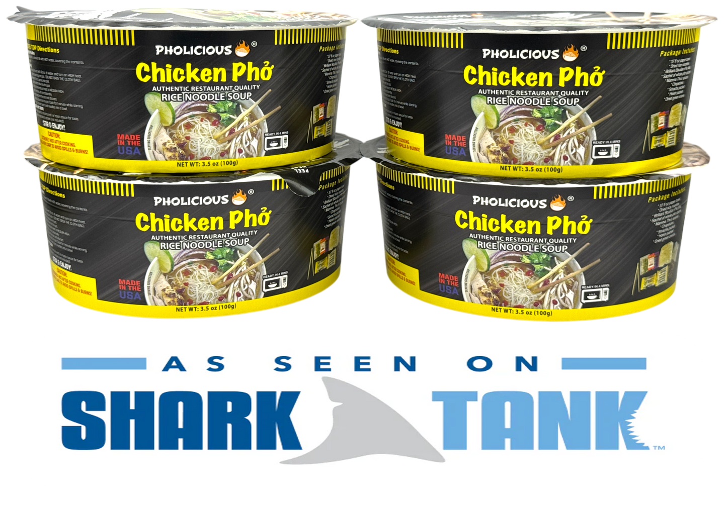 Instant CHICKEN Pho Pholicious,, Vietnamese Rice Noodle Soup, 4 pack / 3.6 Ounce Bowls, Ramen Alternative & Fresh Ingredients