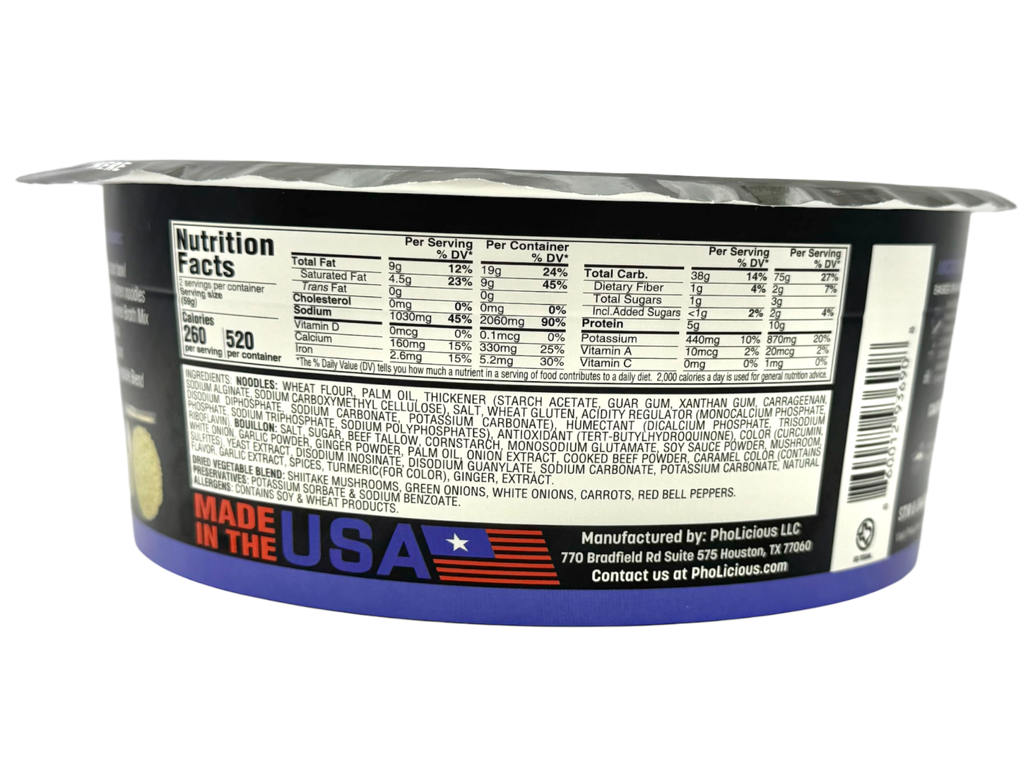 PREMIUM RAMEN: ORIGINAL BEEF, Instant, PhoLicious Brand, 4 Pack / 4.19 Ounce Bowls, Fresh Ingredients