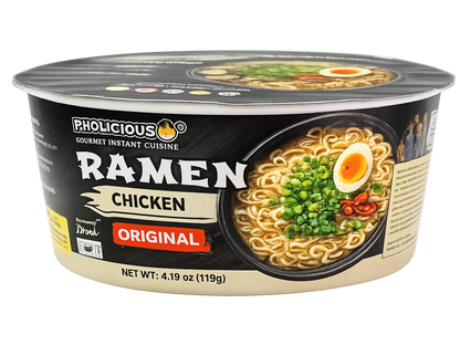 PREMIUM RAMEN: ORIGINAL Chicken, Instant, PhoLicious Brand, 4 Pack / 4.19 Ounce Bowls, Fresh Ingredients