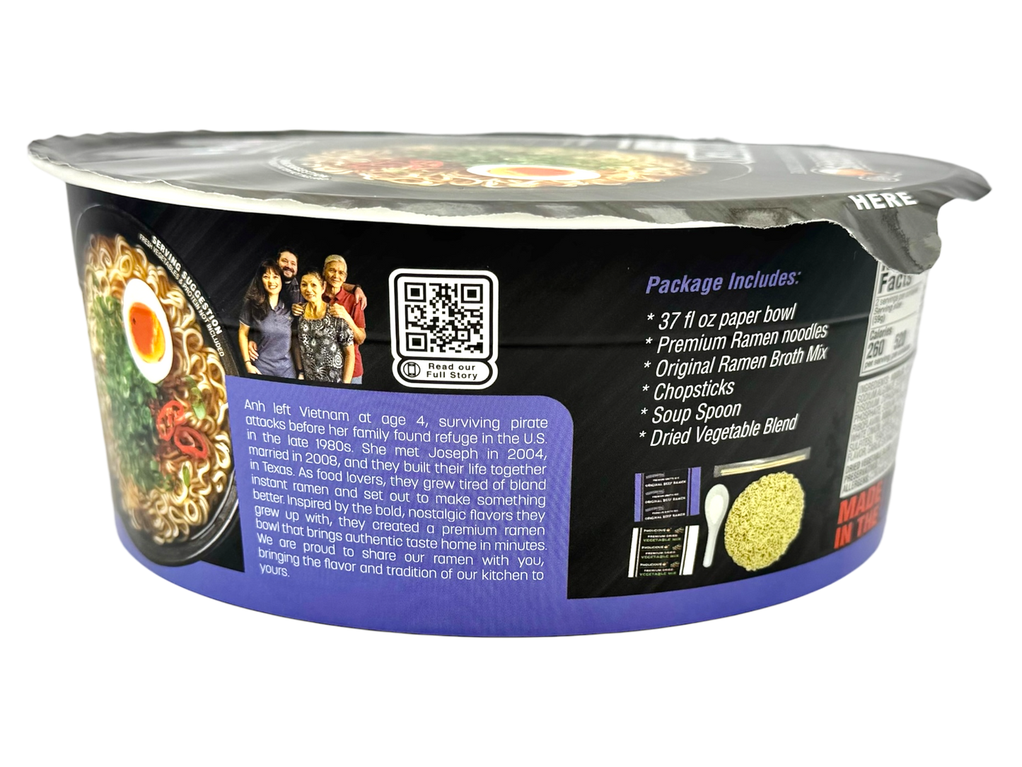 PREMIUM RAMEN: ORIGINAL BEEF, Instant, PhoLicious Brand, 4 Pack / 4.19 Ounce Bowls, Fresh Ingredients
