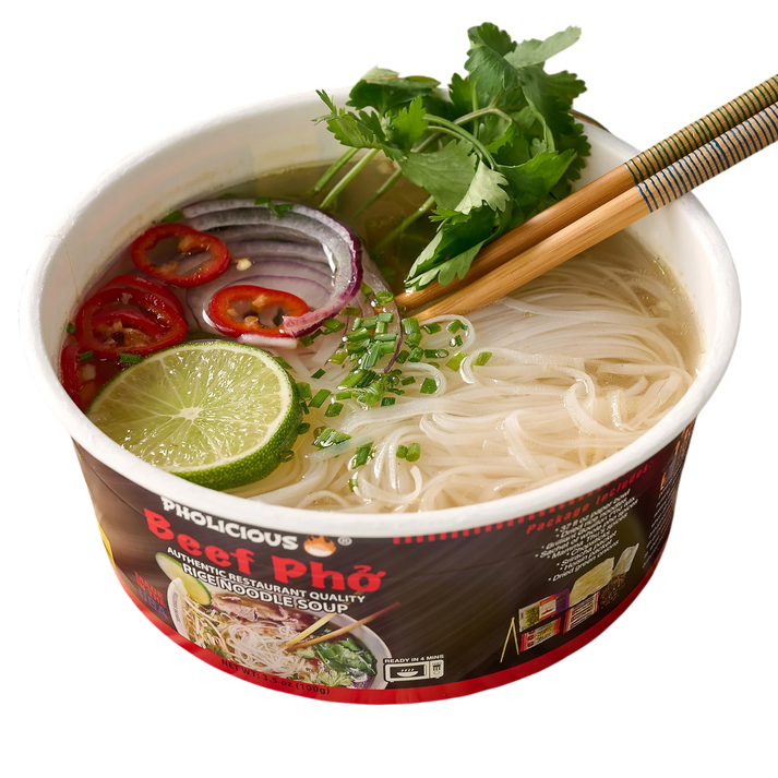 Instant BEEF Pho Pholicious, Vietnamese Rice Noodle Soup, 4 pack / 3.6