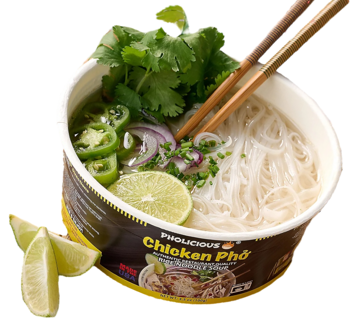 Instant CHICKEN Pho Pholicious,, Vietnamese Rice Noodle Soup, 4 pack / 3.6 Ounce Bowls, Ramen Alternative & Fresh Ingredients