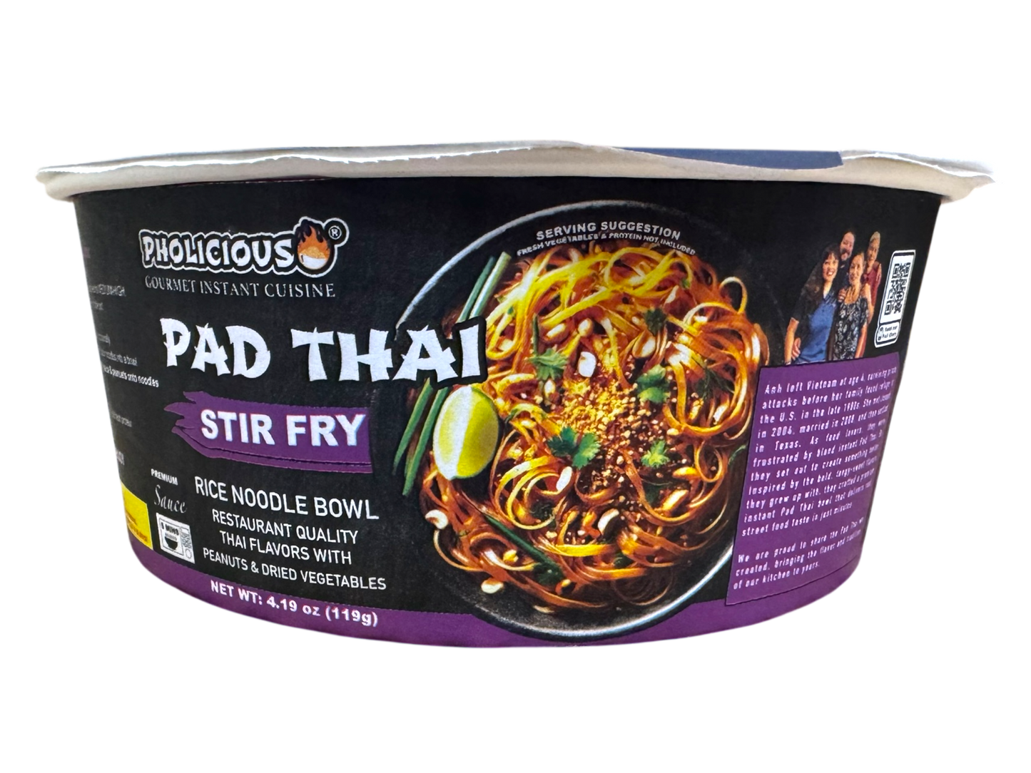 COMING January 2026 - PhoLicious Instant Pad Thai, Thai Rice Noodle Stir-Fry Bowl, Single Serve 5.08 oz, Gourmet Meal, Authentic Flavors & Fresh Ingredients, As Seen On Shark Tank