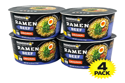 PREMIUM RAMEN: ORIGINAL BEEF, Instant, PhoLicious Brand, 4 Pack / 4.19 Ounce Bowls, Fresh Ingredients