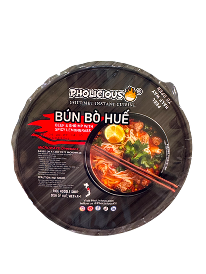 WALMART EXCLUSIVE - PhoLicious Instant Bun Bo Hue, Bún Bò Huế, Vietnamese Spicy Beef Rice Noodle Soup Bowl, Single Serve 4.15 oz, Gourmet Meal, Authentic Flavors & Fresh Ingredients, As Seen On Shark Tank