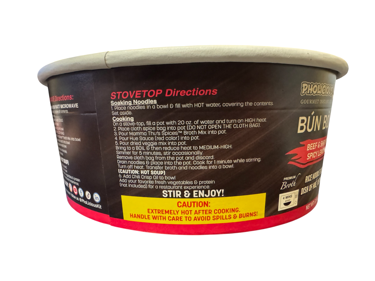 WALMART EXCLUSIVE - PhoLicious Instant Bun Bo Hue, Bún Bò Huế, Vietnamese Spicy Beef Rice Noodle Soup Bowl, Single Serve 4.15 oz, Gourmet Meal, Authentic Flavors & Fresh Ingredients, As Seen On Shark Tank