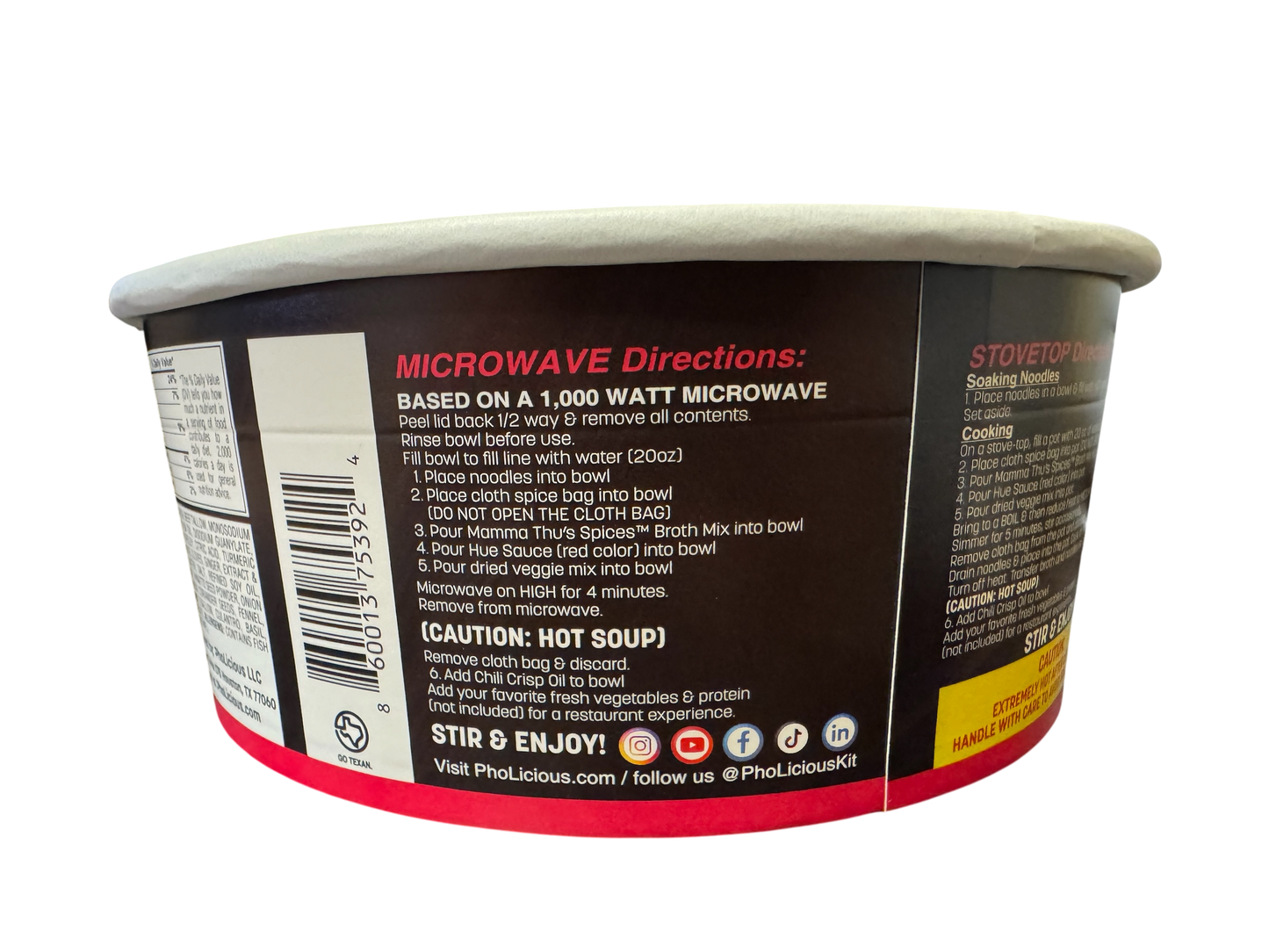 WALMART EXCLUSIVE - PhoLicious Instant Bun Bo Hue, Bún Bò Huế, Vietnamese Spicy Beef Rice Noodle Soup Bowl, Single Serve 4.15 oz, Gourmet Meal, Authentic Flavors & Fresh Ingredients, As Seen On Shark Tank